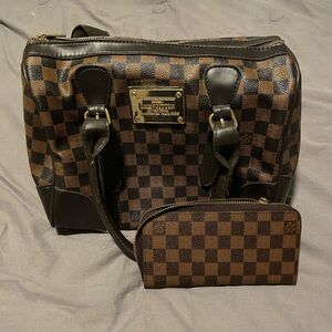 Monogram Checkered Brown Shoulder Bag and Wallet